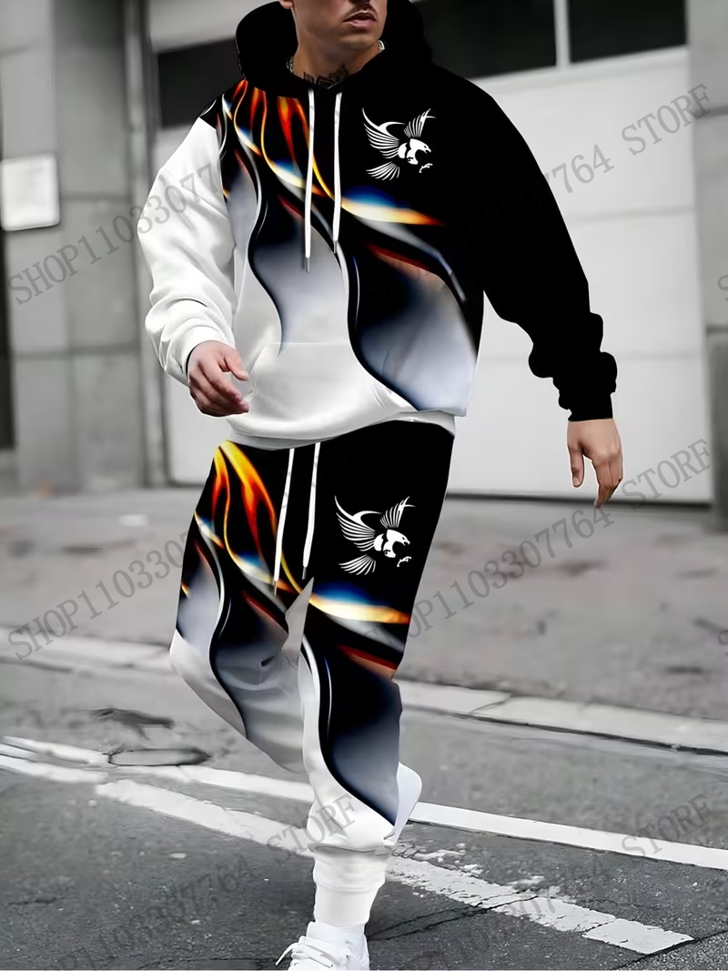 Autumn Winter Hoodie Pant Set  - 3D Printing Eagle ulasan dan harga